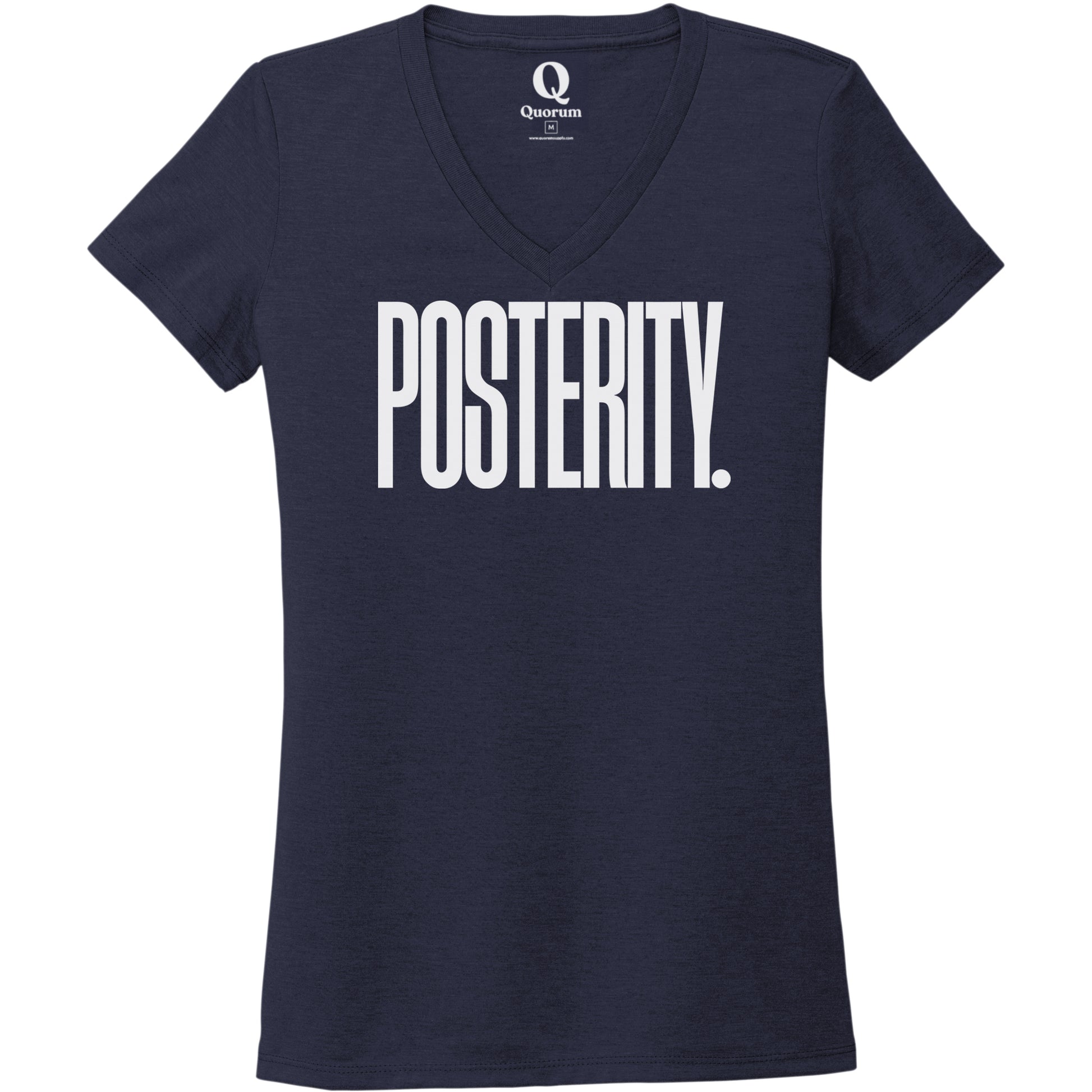 "Posterity." Quorum Women's Tri-Blend V-Neck editorial print in Night Sky Navy