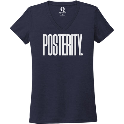 "Posterity." Quorum Women's Tri-Blend V-Neck editorial print in Night Sky Navy