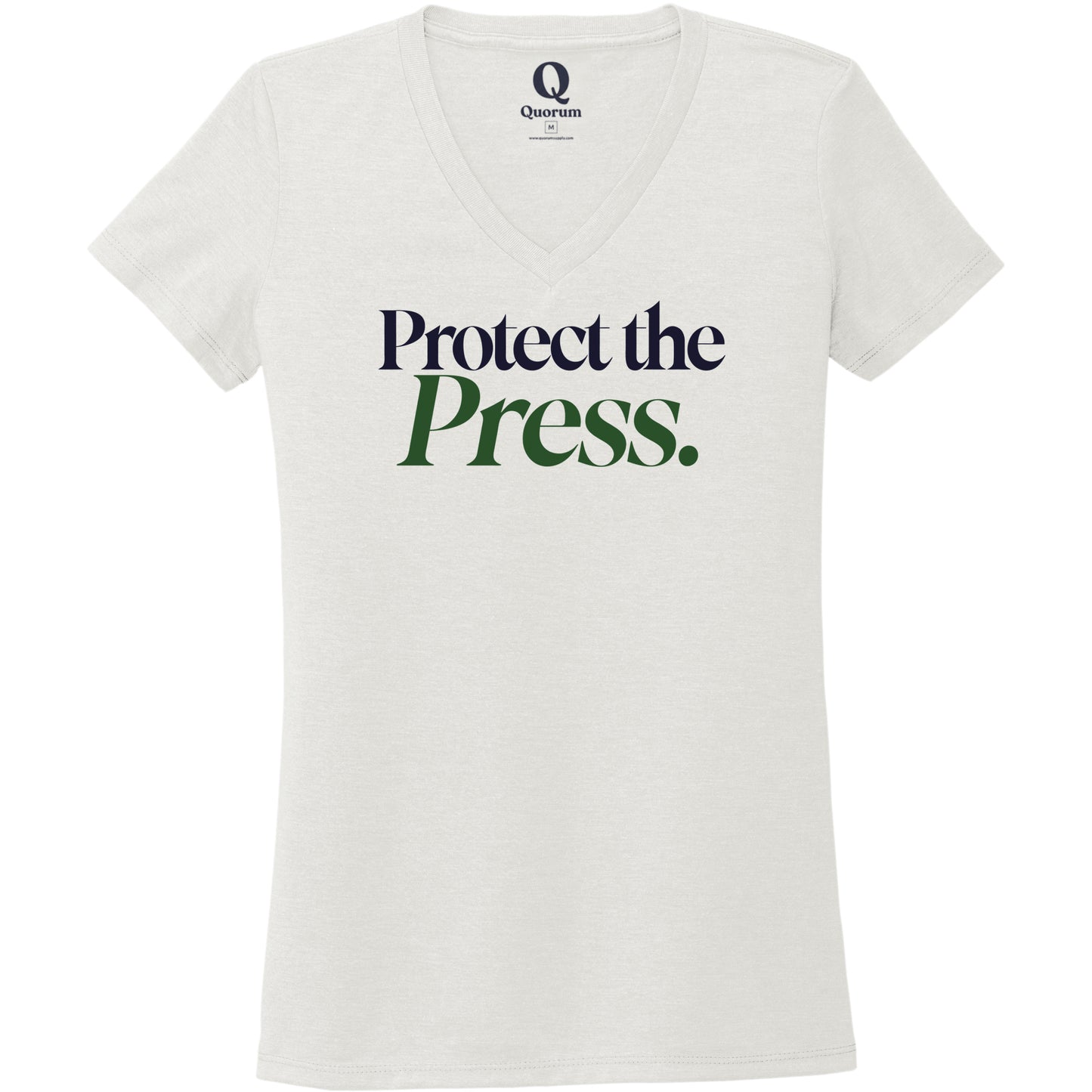 "Protect the Press." Quorum Women's Tri-Blend V-Neck front print in Fairly White