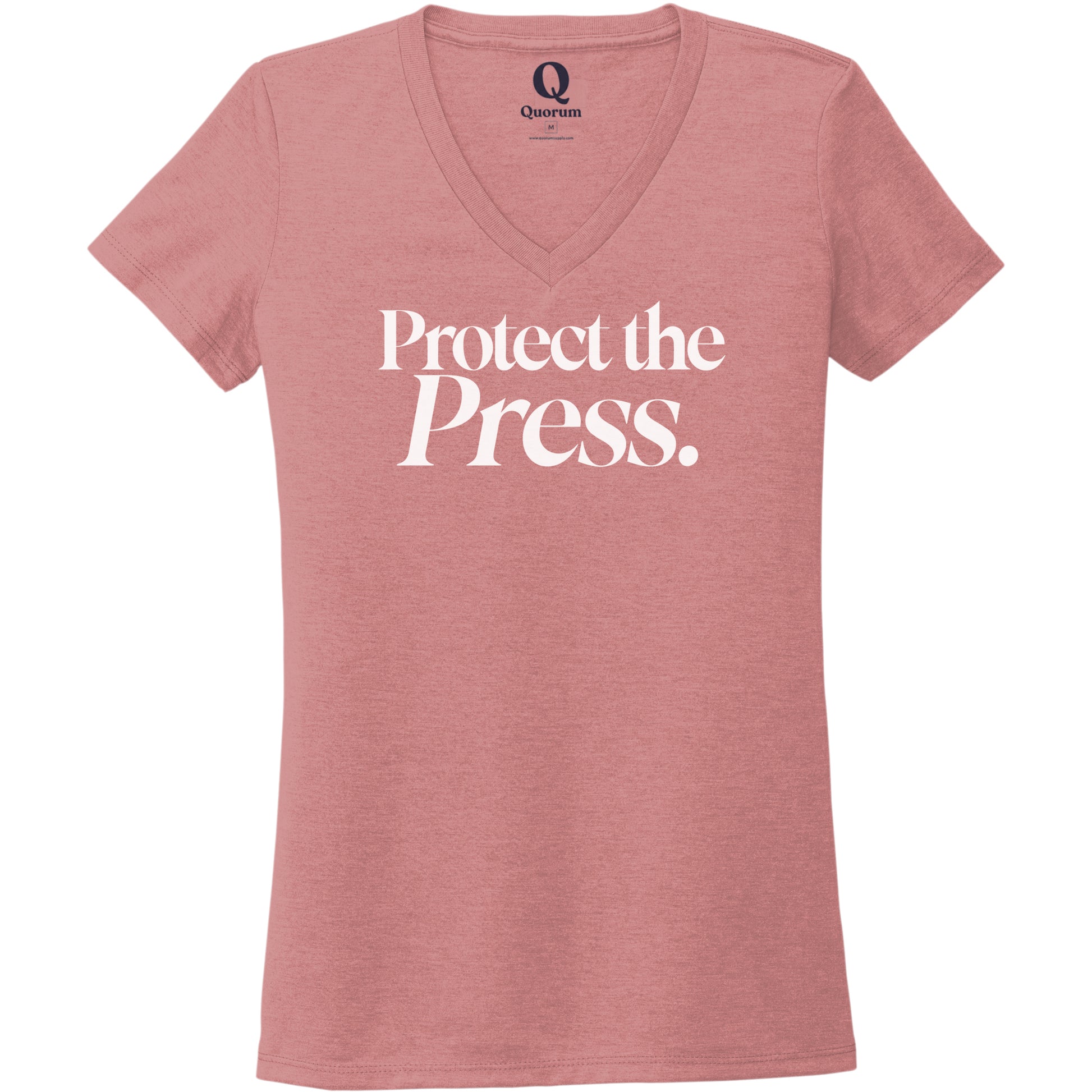 "Protect the Press." Quorum Women's Tri-Blend V-Neck editorial print in Vintage Rose