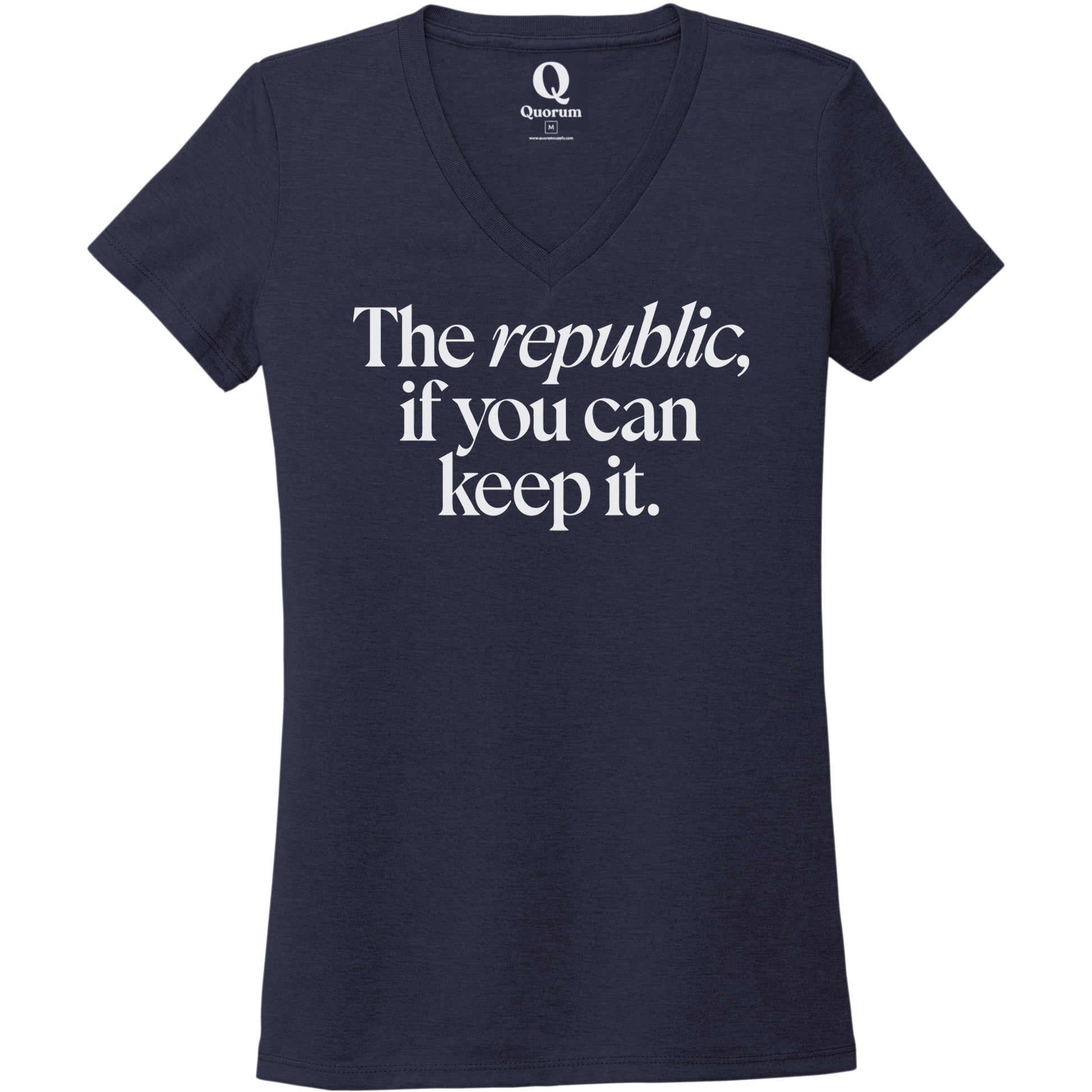 "The republic, if you can keep it." Quorum Women's Tri-Blend V-Neck editorial print in Night Sky Navy