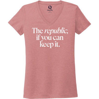 "The republic, if you can keep it." Quorum Women's Tri-Blend V-Neck editorial print in Vintage Rose