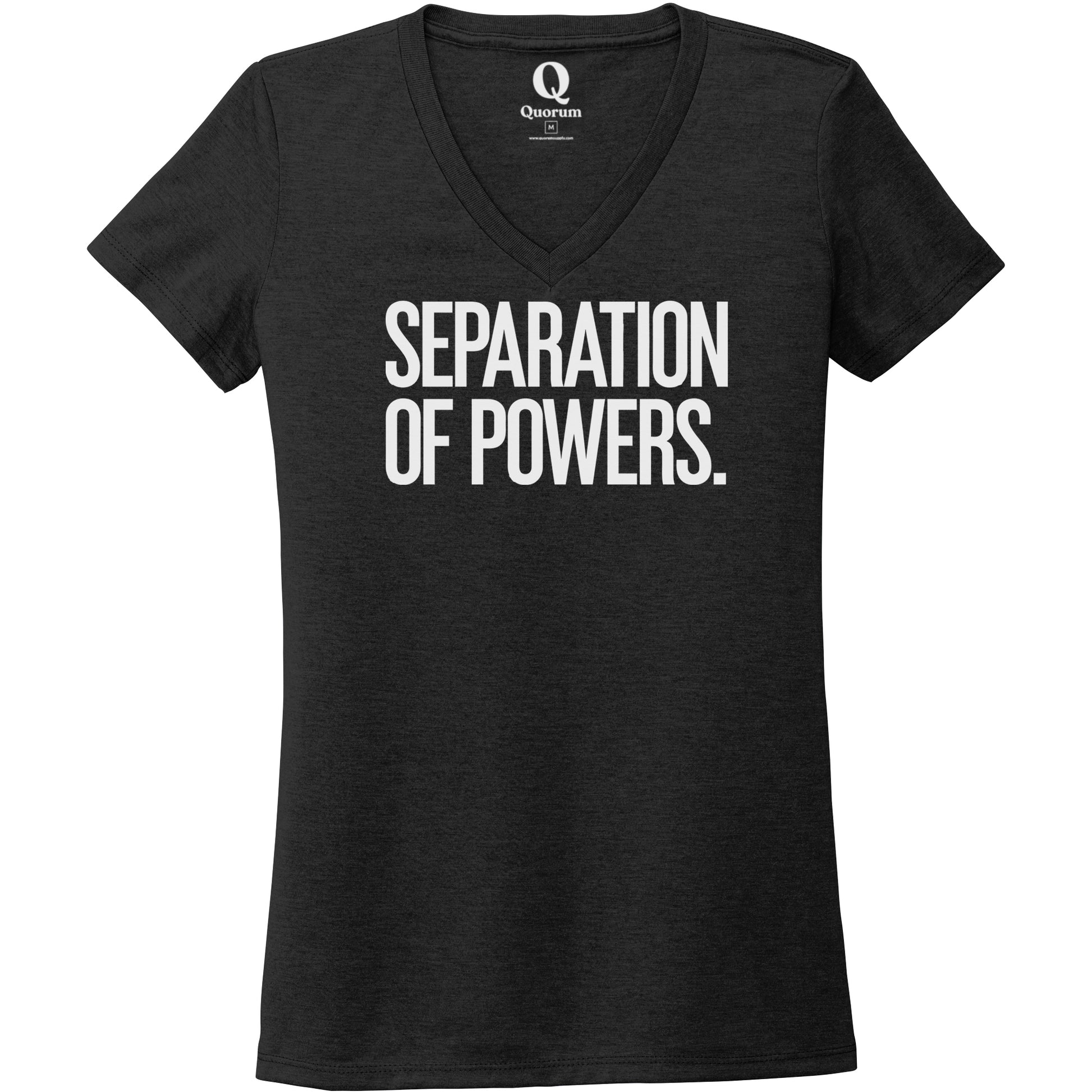 "Separation of Powers." Quorum Women's Tri-Blend V-Neck editorial print in Space Black