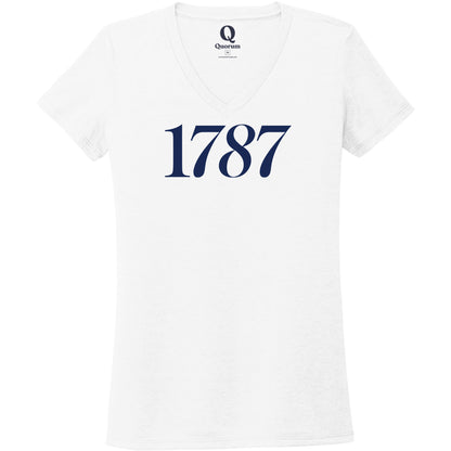 "1787." Quorum Women's Tri-Blend V-Neck front print in Bright White