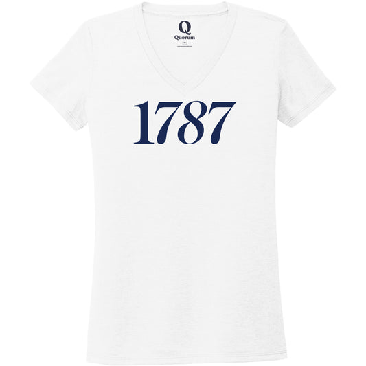 "1787." Quorum Women's Tri-Blend V-Neck front print in Bright White