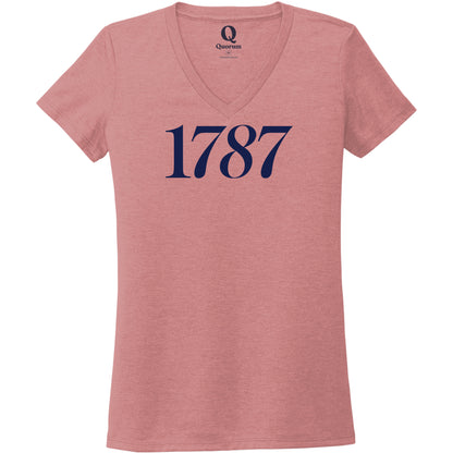 "1787." Quorum Women's Tri-Blend V-Neck front print in Vintage Rose