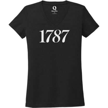 "1787." Quorum Women's Tri-Blend V-Neck editorial print in Deep Black