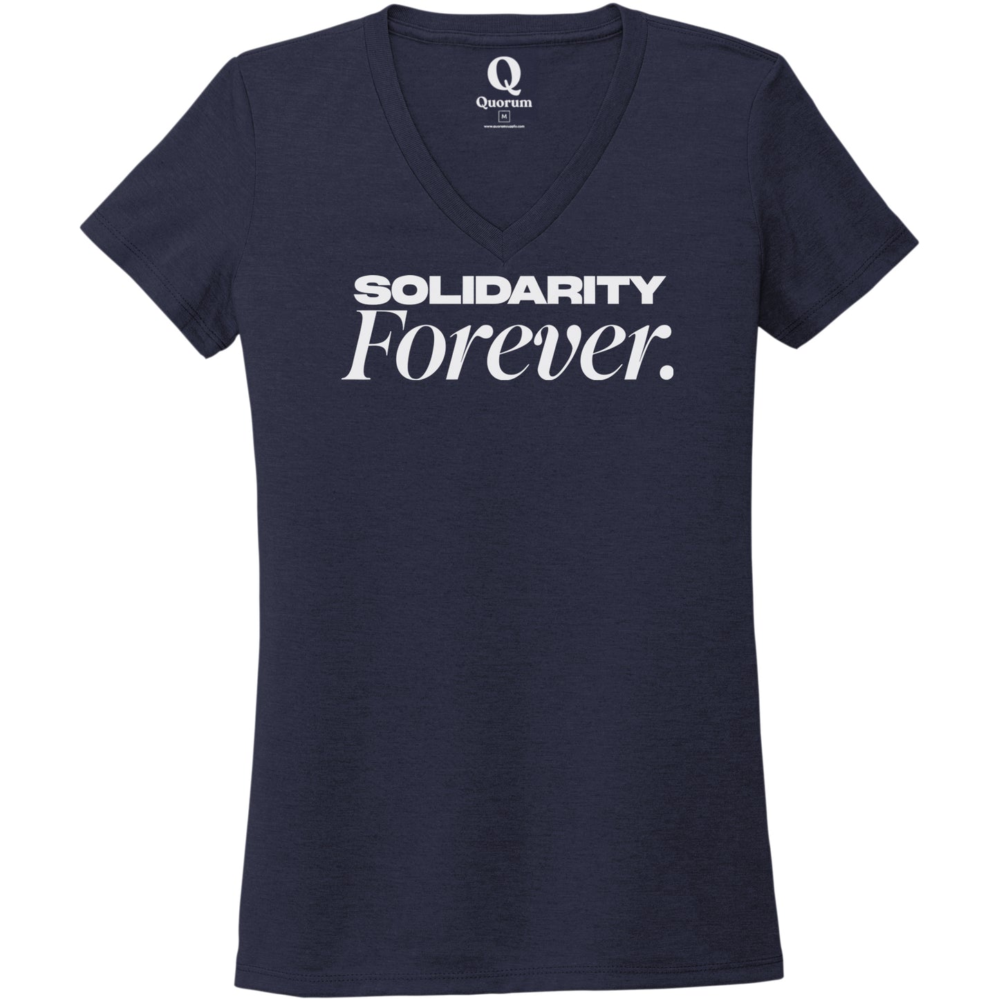 "Solidarity Forever." Quorum Women's Tri-Blend V-Neck editorial print in Night Sky Navy