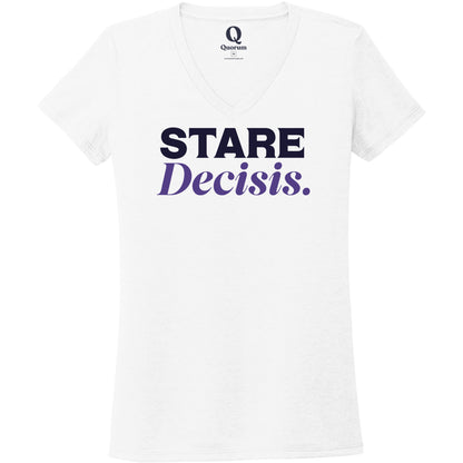 "Stare Decisis." Quorum Women's Tri-Blend V-Neck front print in Bright White