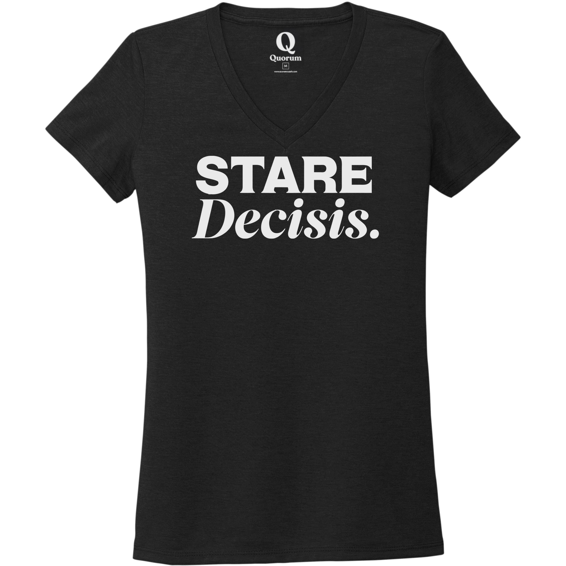 "Stare Decisis." Quorum Women's Tri-Blend V-Neck editorial print in Deep Black