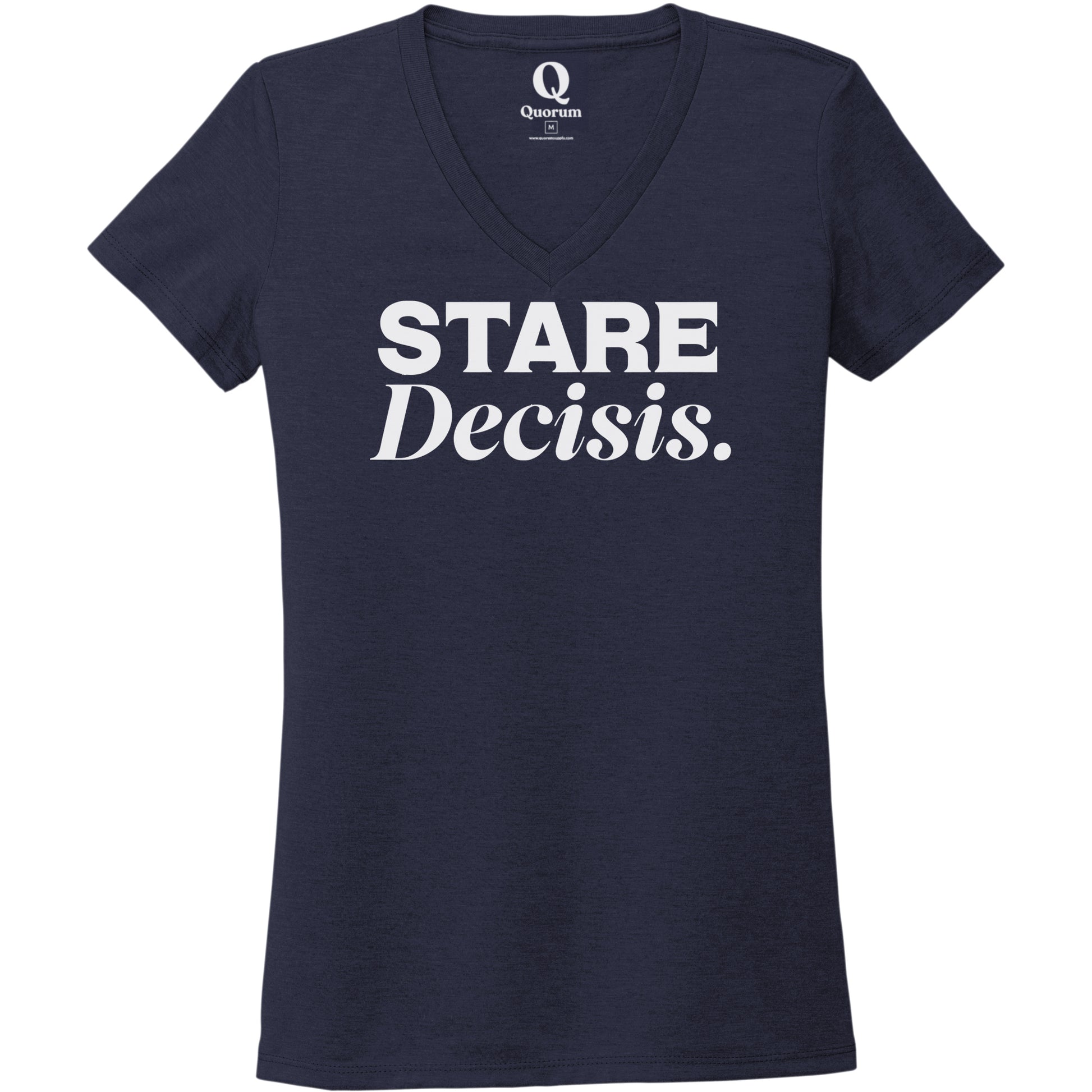 "Stare Decisis." Quorum Women's Tri-Blend V-Neck editorial print in Night Sky Navy