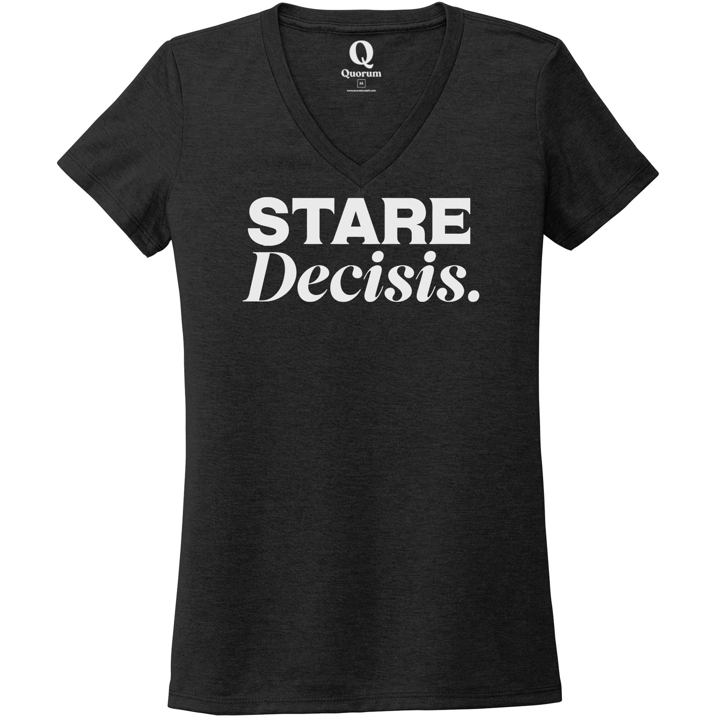 "Stare Decisis." Quorum Women's Tri-Blend V-Neck editorial print in Space Black