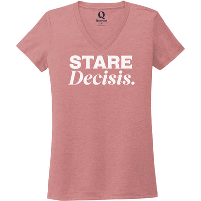"Stare Decisis." Quorum Women's Tri-Blend V-Neck editorial print in Vintage Rose