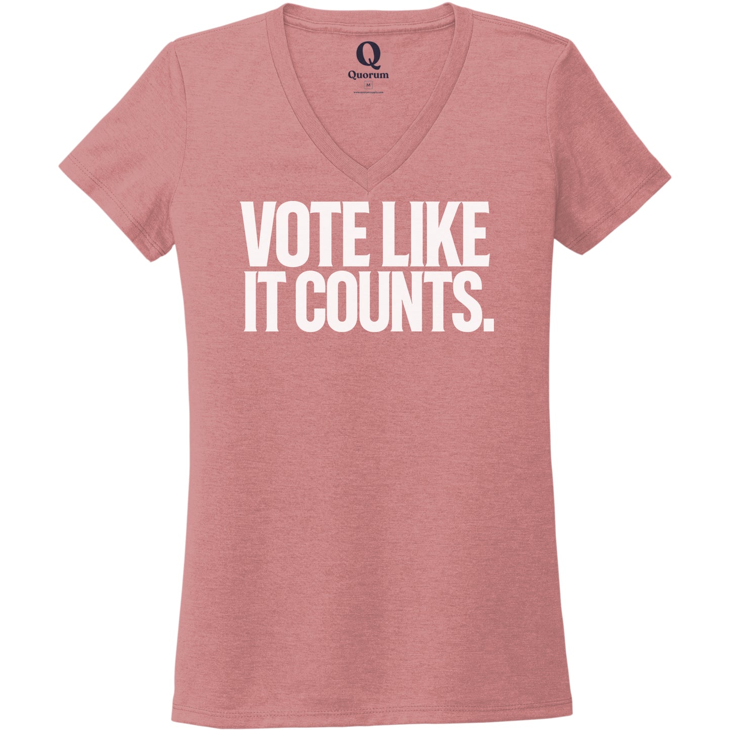 "Vote like it counts." Quorum Women's Tri-Blend V-Neck editorial print in Vintage Rose