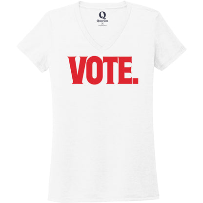 "Vote." Quorum Women's Tri-Blend V-Neck front print in Bright White