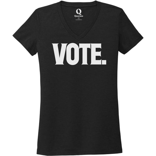 "Vote." Quorum Women's Tri-Blend V-Neck editorial print in Deep Black