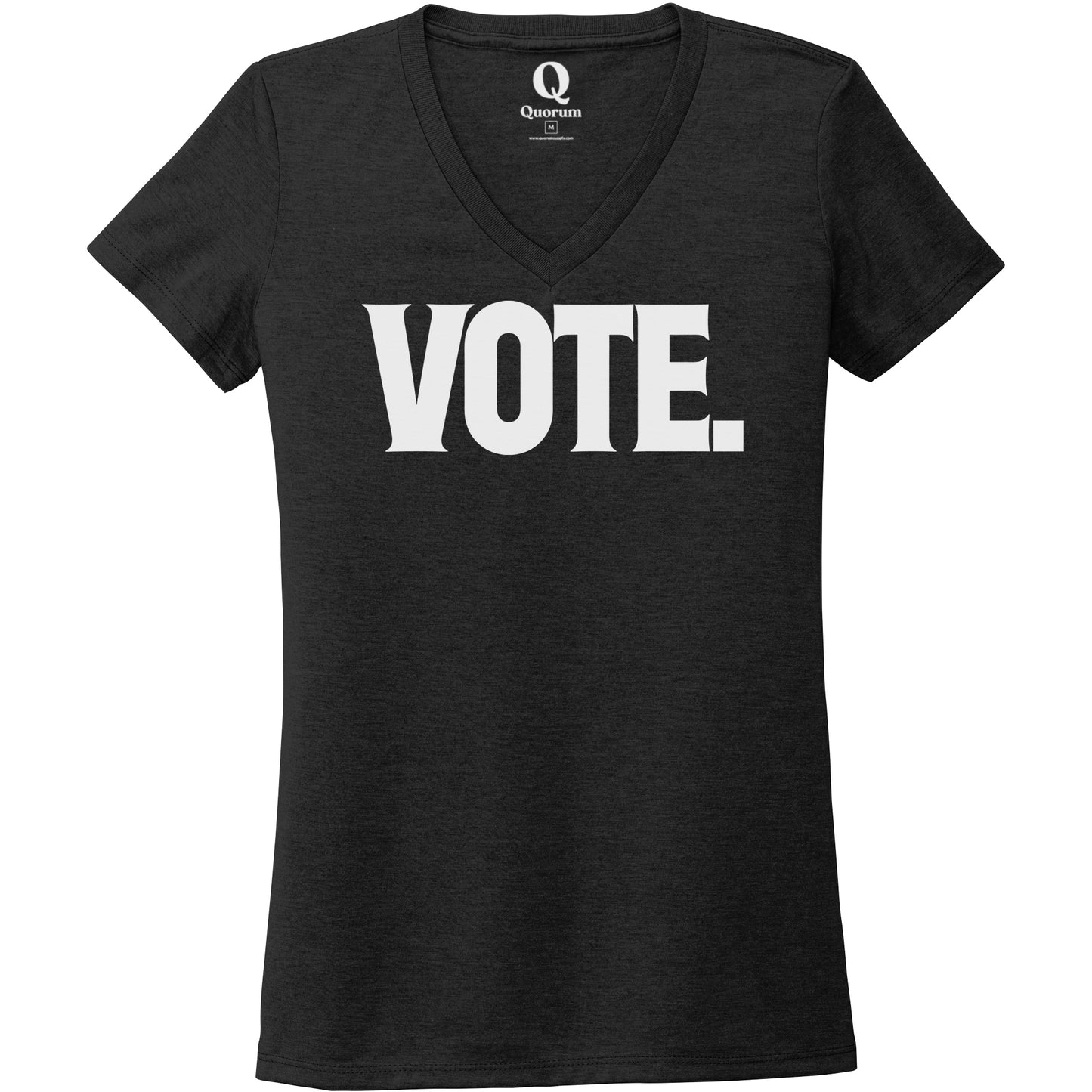 "Vote." Quorum Women's Tri-Blend V-Neck editorial print in Space Black