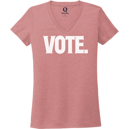"Vote." Quorum Women's Tri-Blend V-Neck editorial print in Vintage Rose
