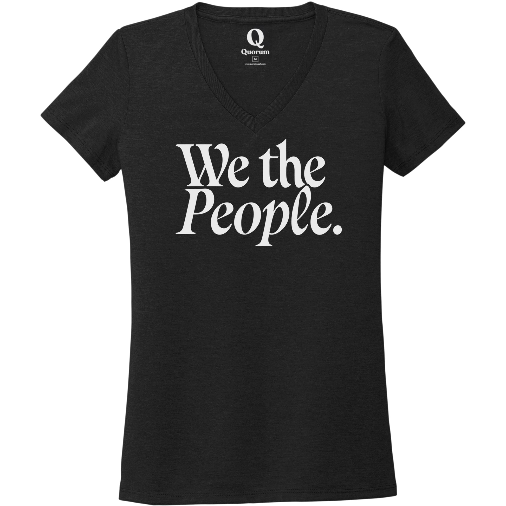 "We the People." Quorum Women's Tri-Blend V-Neck editorial print in Deep Black
