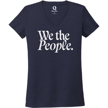 "We the People." Quorum Women's Tri-Blend V-Neck editorial print in Night Sky Navy