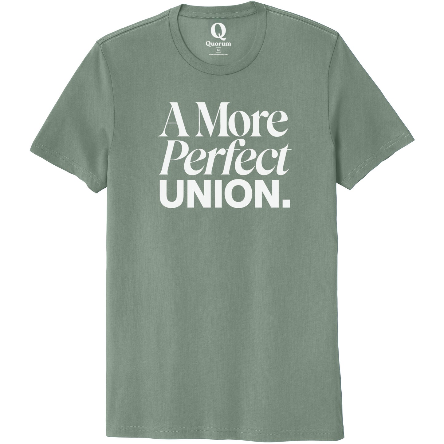 "A More Perfect Union." Quorum Unisex 100% Organic Cotton Tee editorial print in Matcha Green