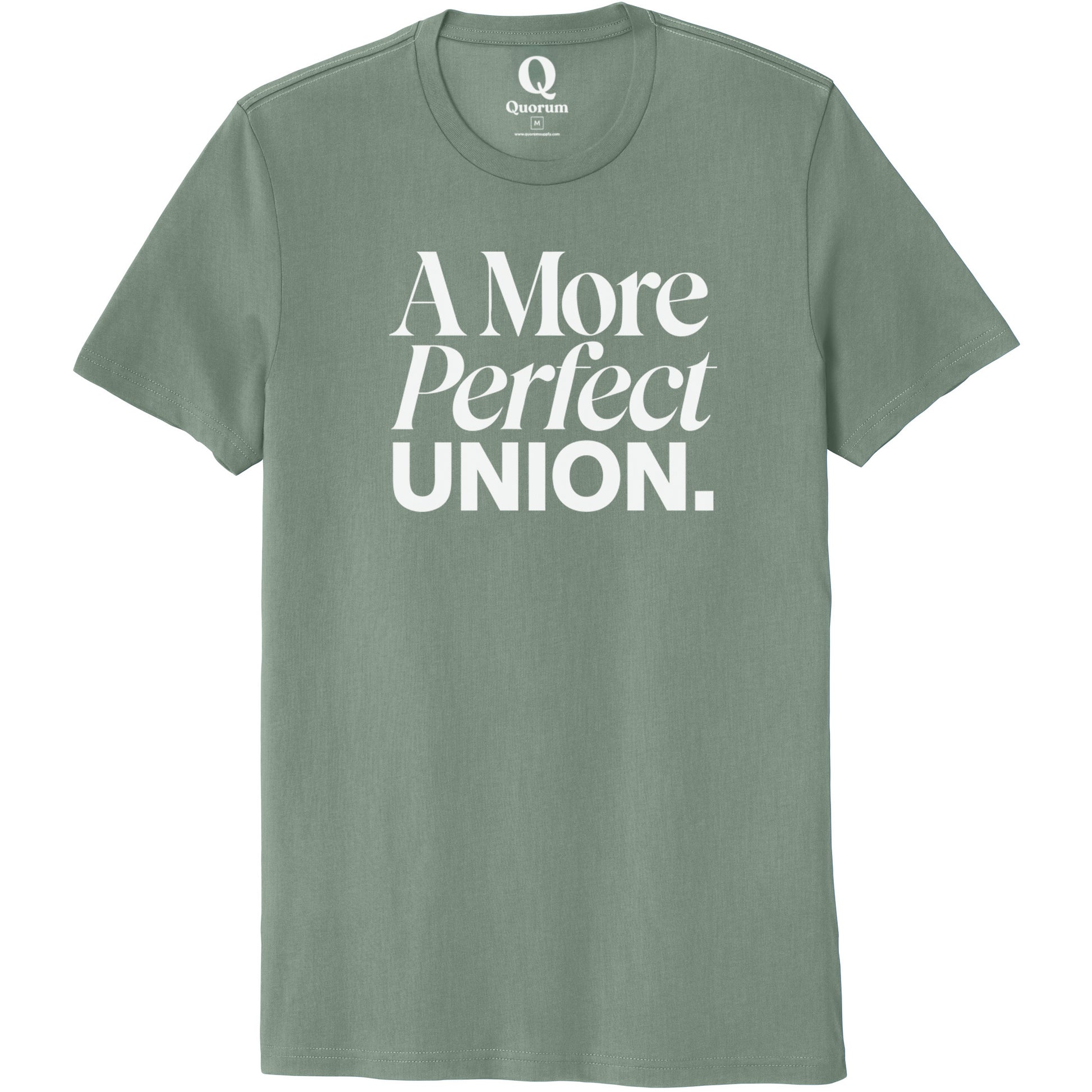 "A More Perfect Union." Quorum Unisex 100% Organic Cotton Tee editorial print in Matcha Green