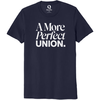 "A More Perfect Union." Quorum Unisex 100% Organic Cotton Tee editorial print in Night Sky Navy
