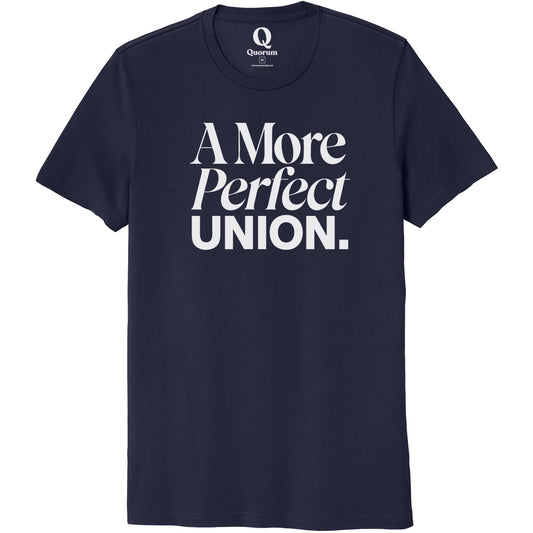 "A More Perfect Union." Quorum Unisex 100% Organic Cotton Tee editorial print in Night Sky Navy