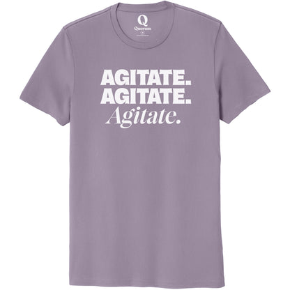 "Agitate. Agitate. Agitate." Quorum Unisex 100% Organic Cotton Tee editorial print in Cosmic Purple