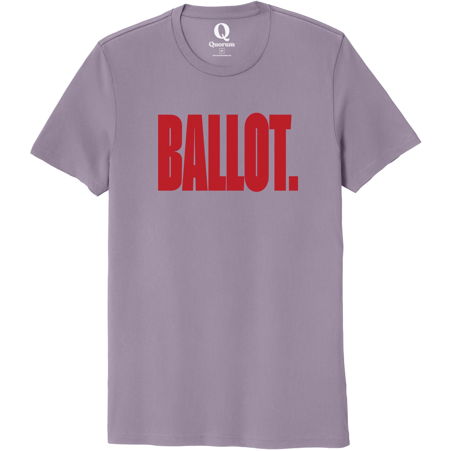 "Ballot." Quorum Unisex 100% Organic Cotton Tee front print in Cosmic Purple