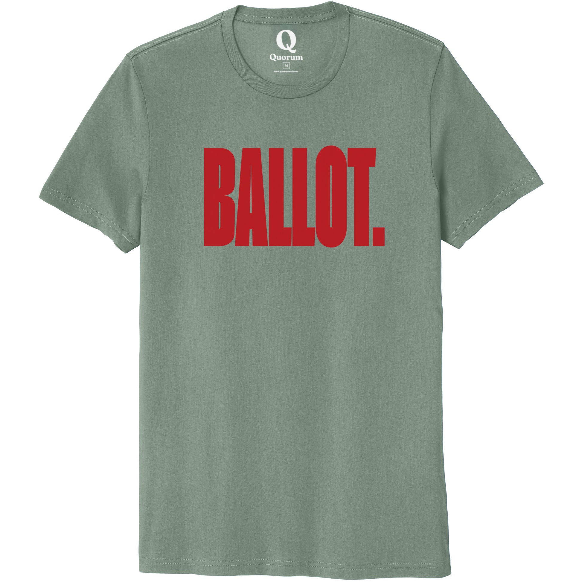 "Ballot." Quorum Unisex 100% Organic Cotton Tee front print in Matcha Green