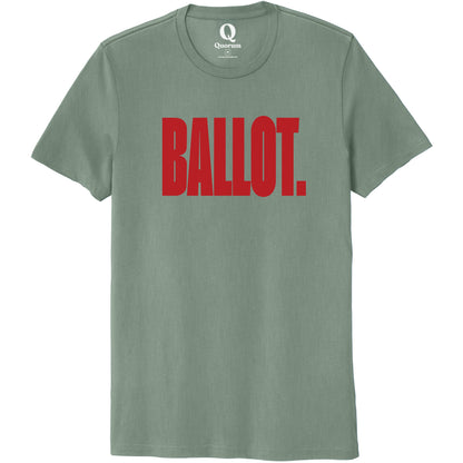 "Ballot." Quorum Unisex 100% Organic Cotton Tee front print in Matcha Green