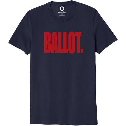 "Ballot." Quorum Unisex 100% Organic Cotton Tee front print in Night Sky Navy
