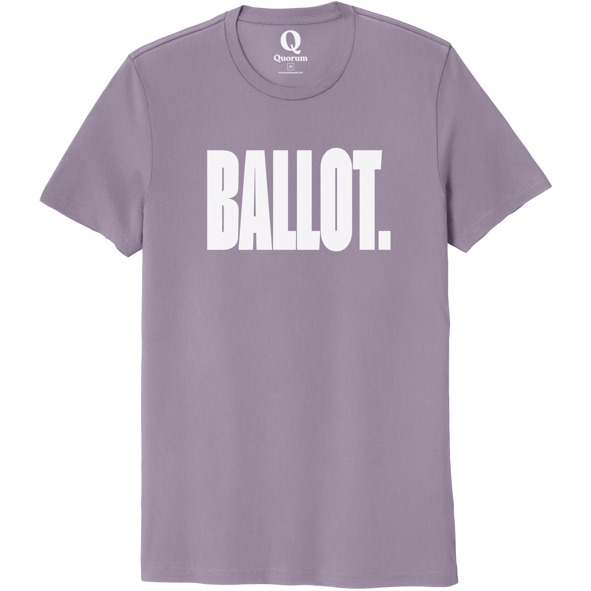 "Ballot." Quorum Unisex 100% Organic Cotton Tee editorial print in Cosmic Purple