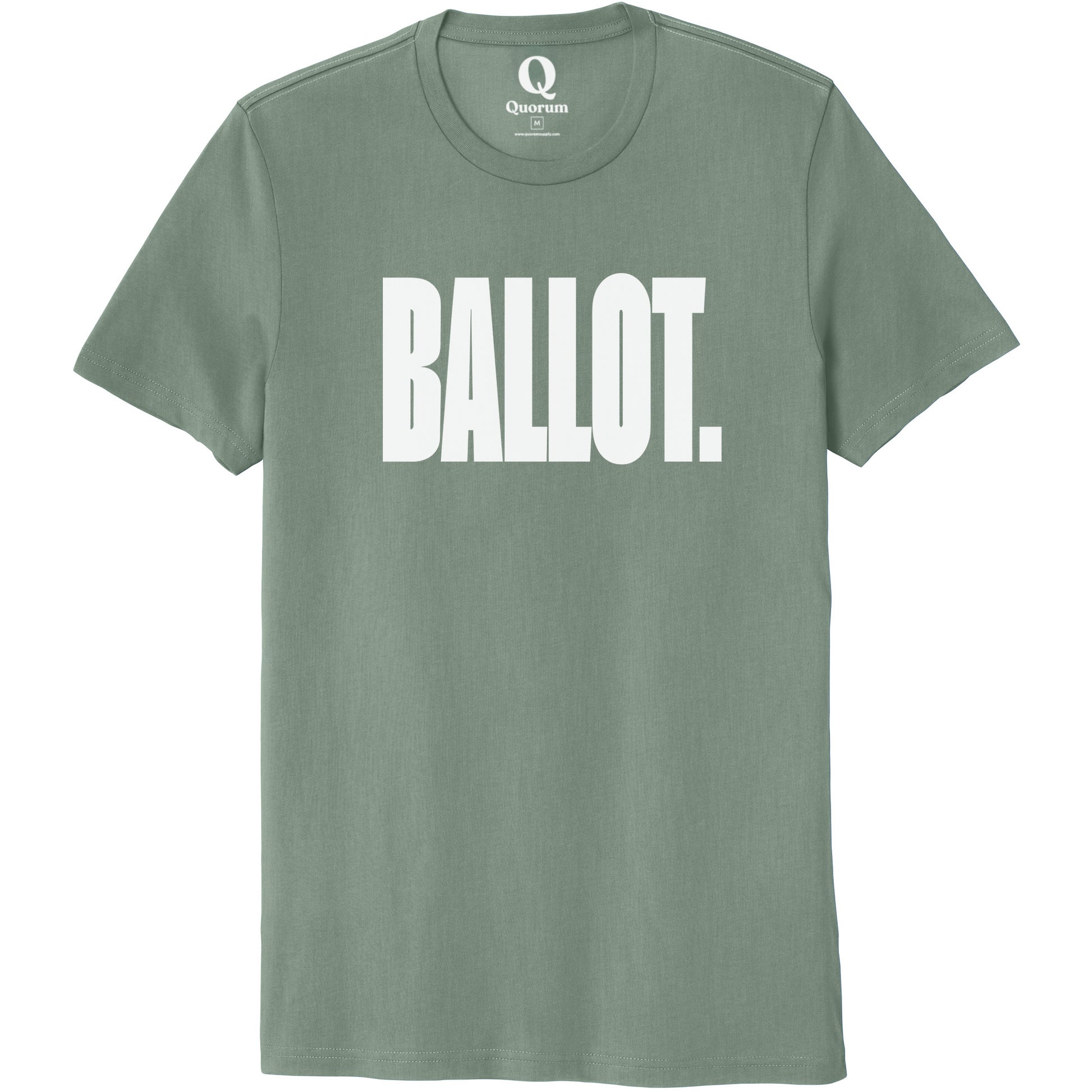 "Ballot." Quorum Unisex 100% Organic Cotton Tee editorial print in Matcha Green