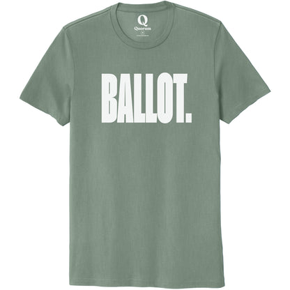 "Ballot." Quorum Unisex 100% Organic Cotton Tee editorial print in Matcha Green