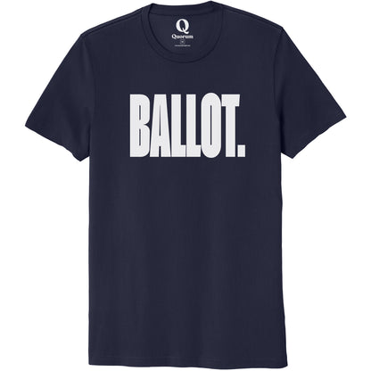"Ballot." Quorum Unisex 100% Organic Cotton Tee editorial print in Night Sky Navy
