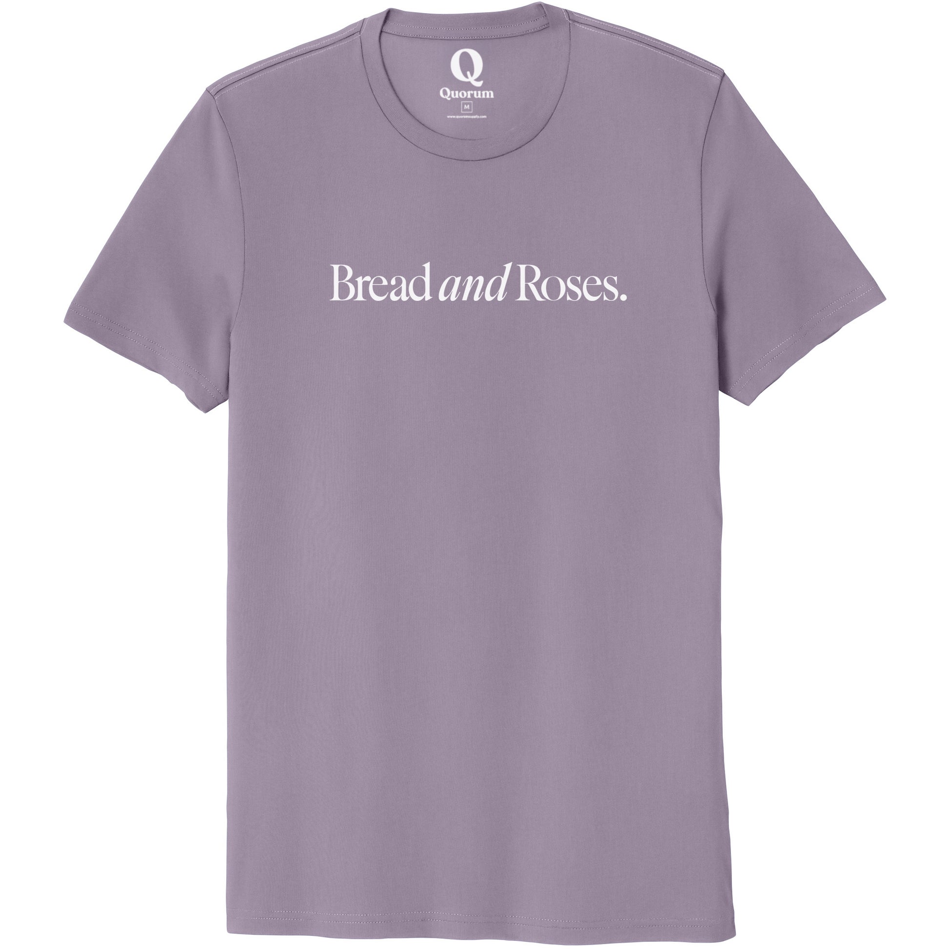 "Bread and Roses." Quorum Unisex 100% Organic Cotton Tee editorial print in Cosmic Purple