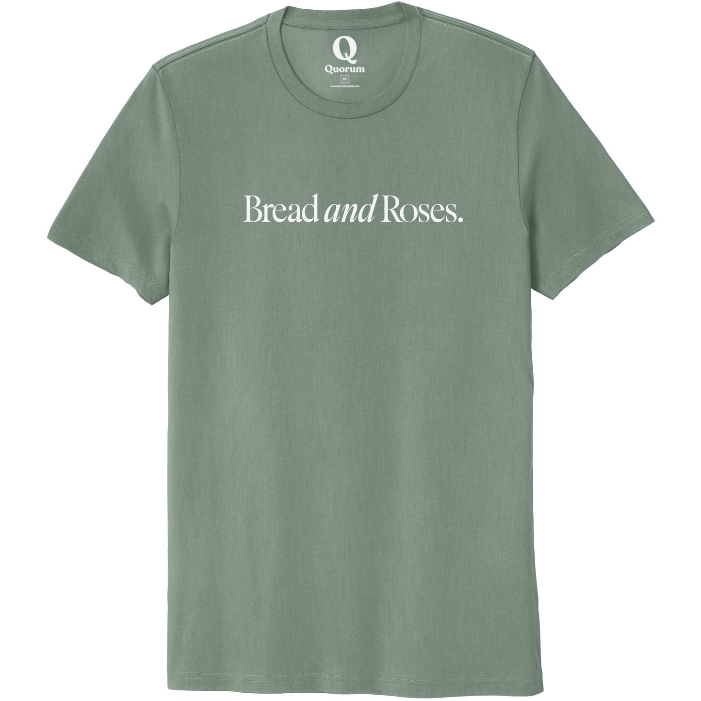 "Bread and Roses." Quorum Unisex 100% Organic Cotton Tee editorial print in Matcha Green