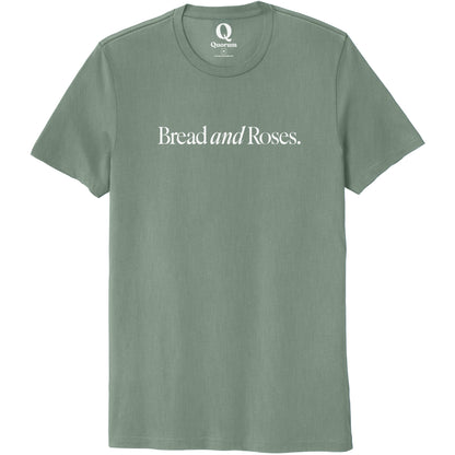 "Bread and Roses." Quorum Unisex 100% Organic Cotton Tee editorial print in Matcha Green