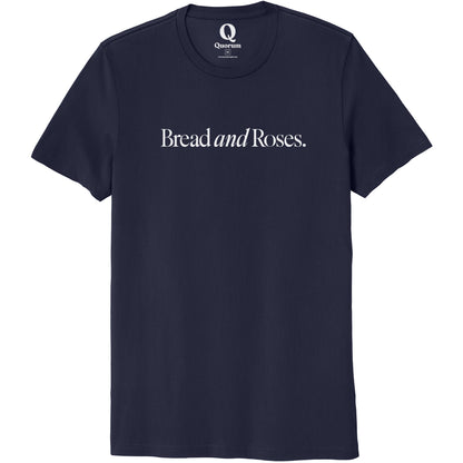 "Bread and Roses." Quorum Unisex 100% Organic Cotton Tee editorial print in Night Sky Navy