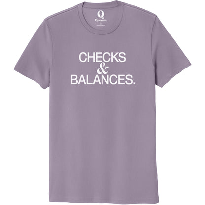 "Checks & Balances." Quorum Unisex 100% Organic Cotton Tee editorial print in Cosmic Purple