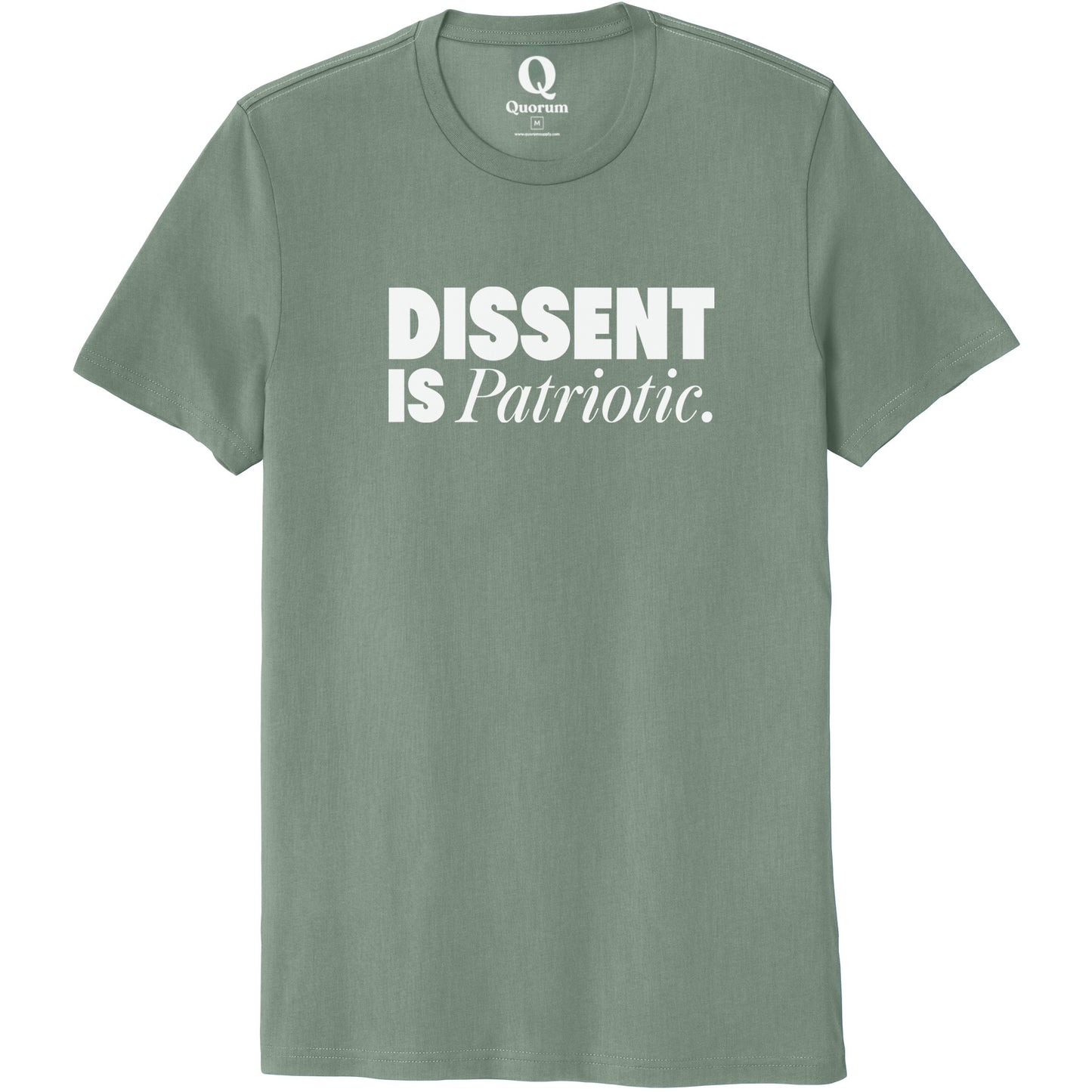 "Dissent is Patriotic." Quorum Unisex 100% Organic Cotton Tee editorial print in Matcha Green