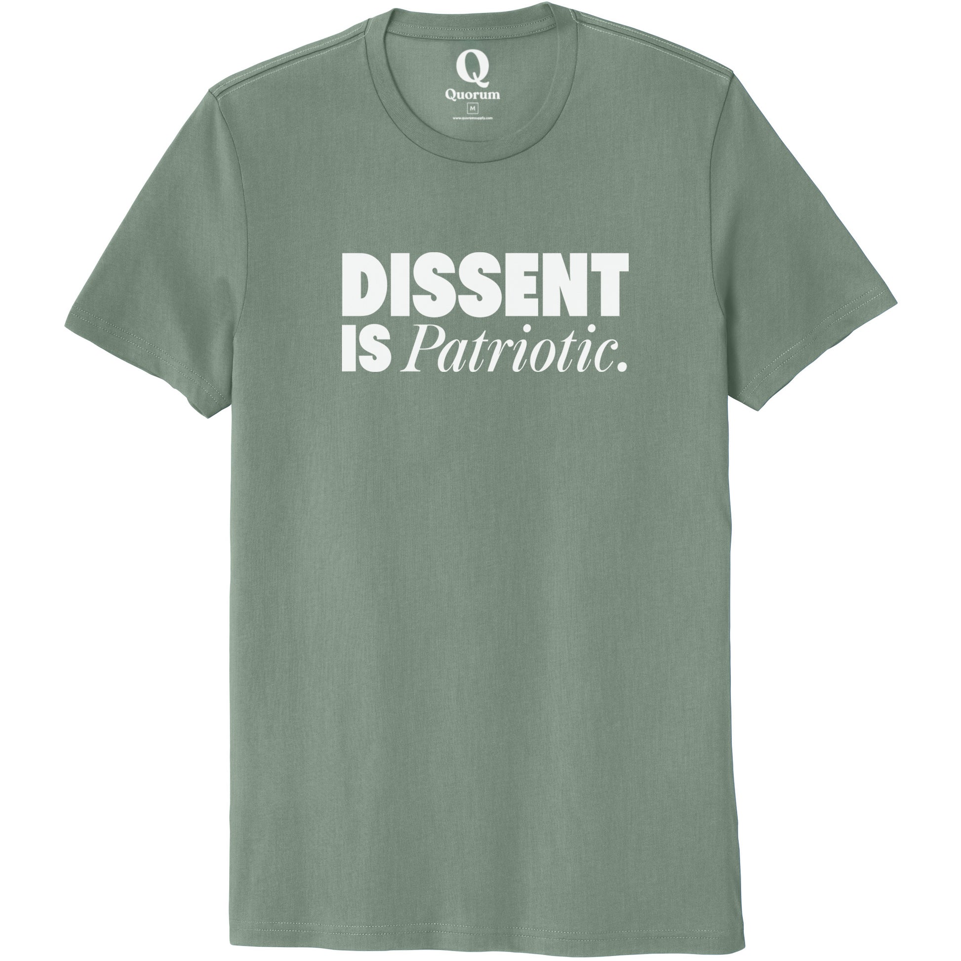 "Dissent is Patriotic." Quorum Unisex 100% Organic Cotton Tee editorial print in Matcha Green