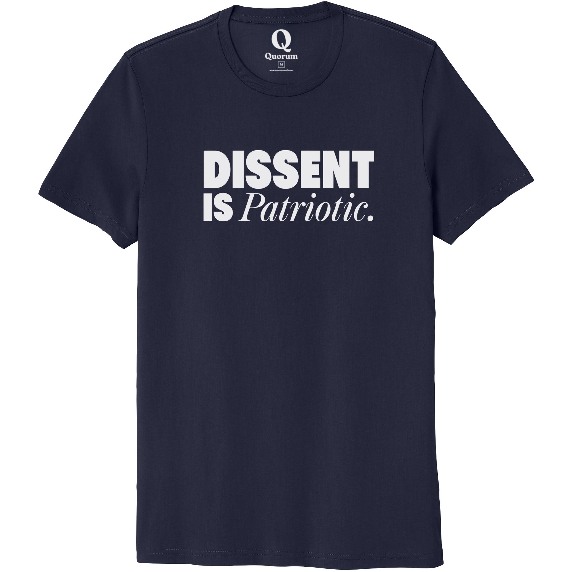 "Dissent is Patriotic." Quorum Unisex 100% Organic Cotton Tee editorial print in Night Sky Navy