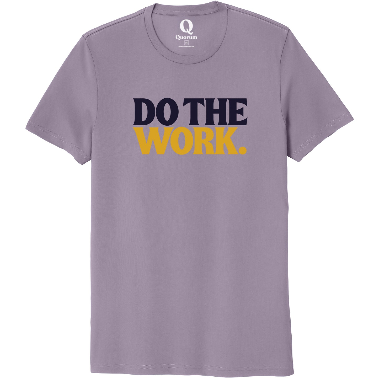 "Do the Work." Quorum Unisex 100% Organic Cotton Tee front print in Cosmic Purple