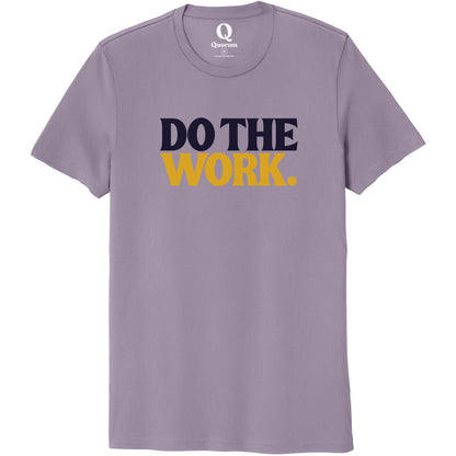 "Do the Work." Quorum Unisex 100% Organic Cotton Tee front print in Cosmic Purple