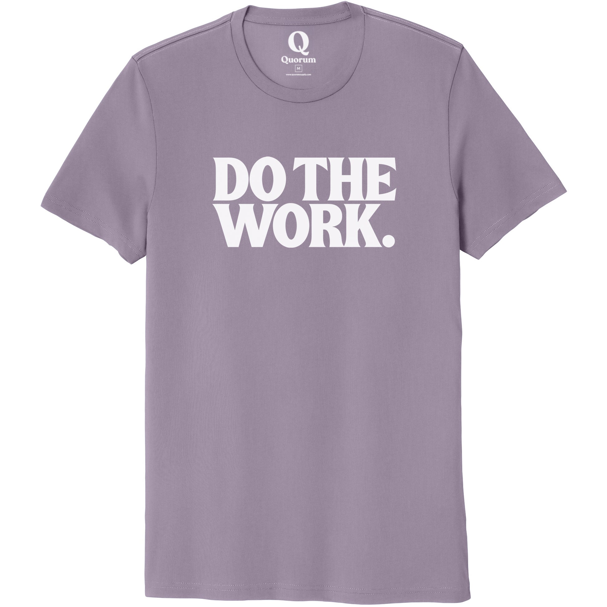 "Do the Work." Quorum Unisex 100% Organic Cotton Tee editorial print in Cosmic Purple