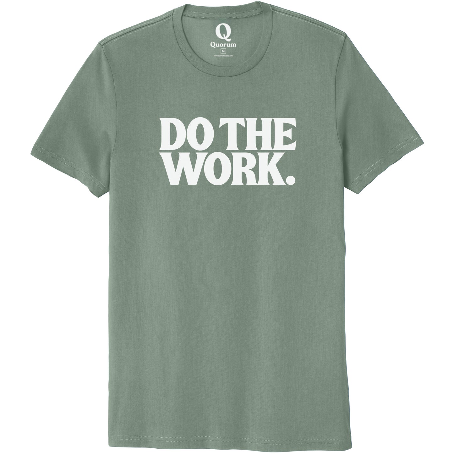 "Do the Work." Quorum Unisex 100% Organic Cotton Tee editorial print in Matcha Green