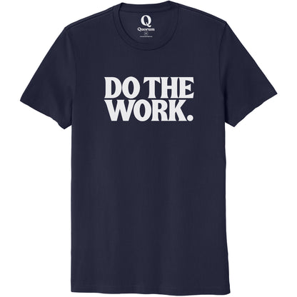 "Do the Work." Quorum Unisex 100% Organic Cotton Tee editorial print in Night Sky Navy
